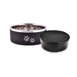 Indipets Black Insulated Bowl w/ Paw Prints
