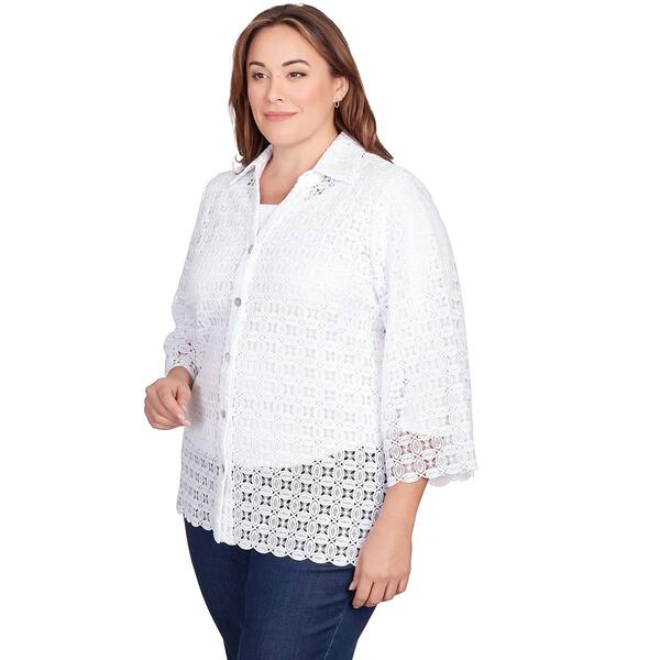 Plus Size Ruby Rd. By The Sea 3/4 Sleeve Lace Button Down Blouse