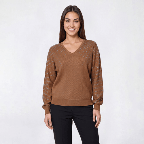 Womens Emily Daniels Dolman Sleeve V-Neck Bling Rib Sweater