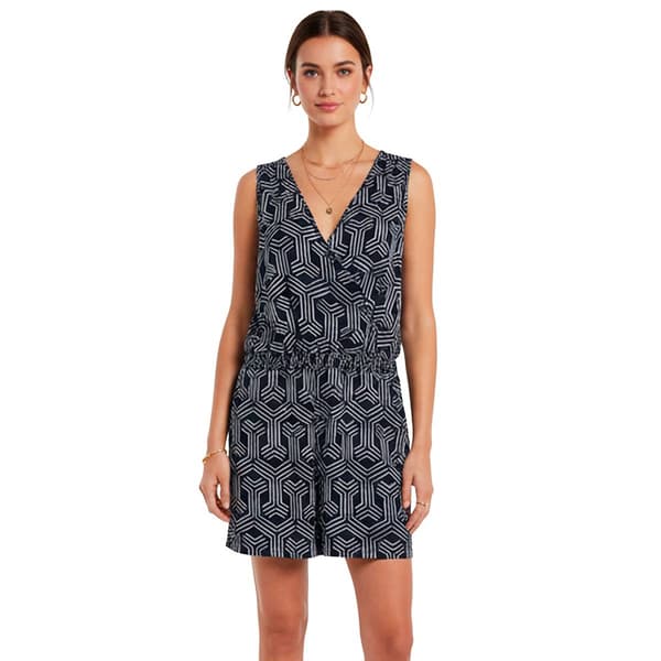 Womens Nina Leonard Sleeveless Geometric Surplice Neck Romper