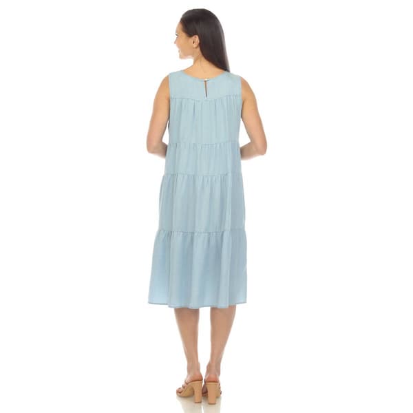 Womens White Mark Sleeveless Tiered Chambray Midi Dress