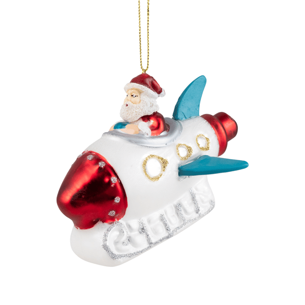 Northlight Santa in a Rocket Ship Glass Christmas Ornament
