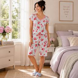 Plus Size Karen Neuburger Floral Toss Scoop Neck Bermuda Pajama