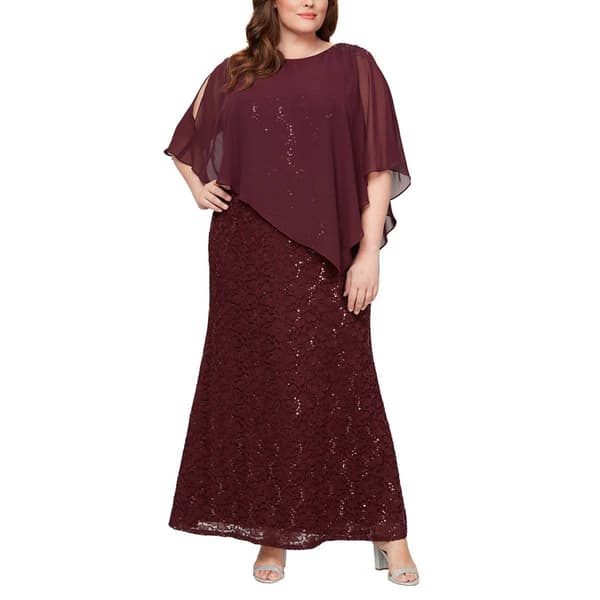Plus Size SLNY Asymmetric Capelet Overlay Beaded Shoulder Dress - image 