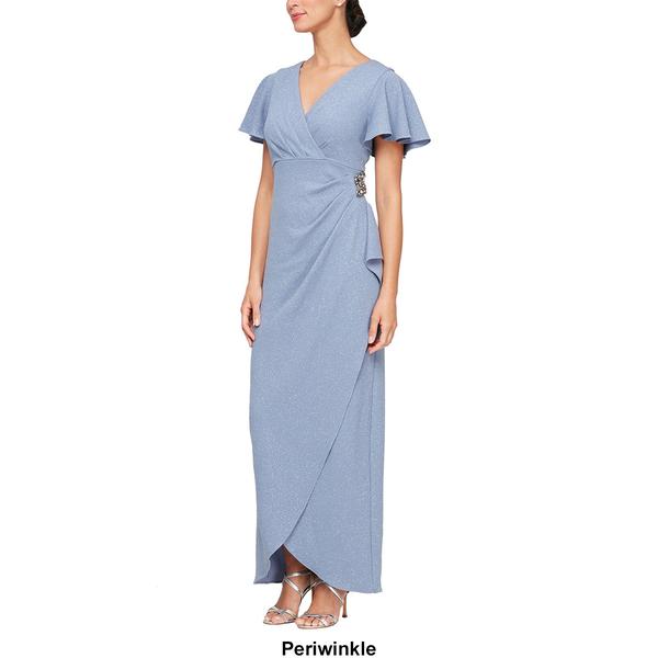 Womens SLNY Flutter Sleeve Side Embellished Evening Gown