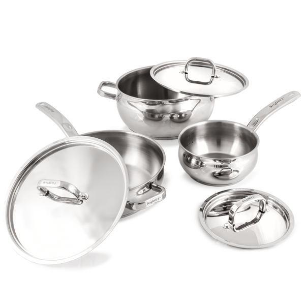 BergHOFF Belly Shape 6pc. Stainless Steel Cookware Set with Lids