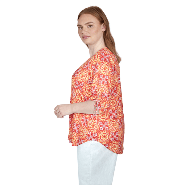 Plus Size Larky Lark Ruch Elbow Sleeves Medallion Blouse