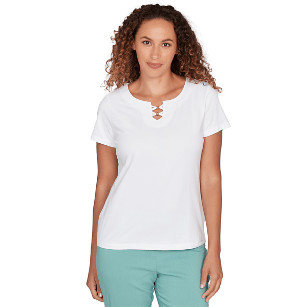 Womens Heart''s of Palm Fresh Start Solid Short Sleeve Beaded Nec - image 