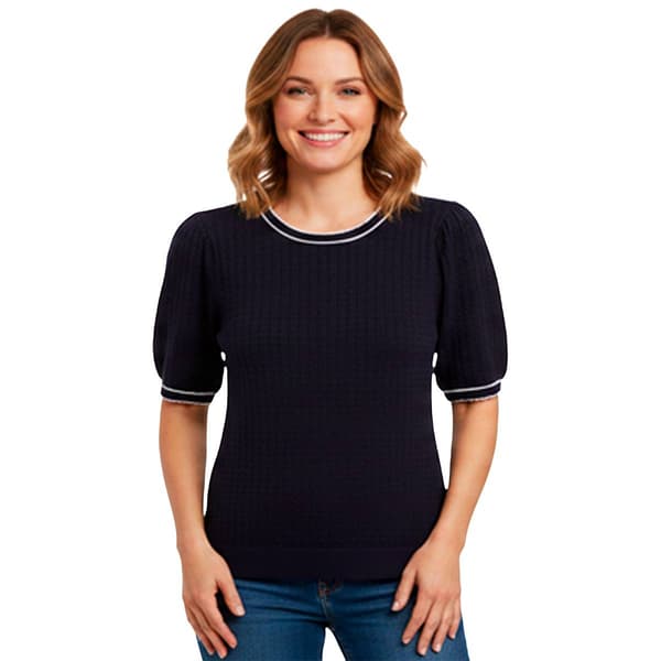Womens Adrianna Papell Short Sleeve Scallop Edge Tipping Sweater - image 