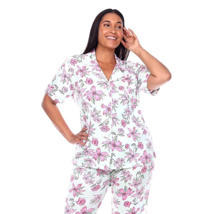 Plus Size White Mark 2pc. Floral Leopard Pajama Set
