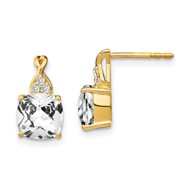 14kt. Yellow Gold White Topaz Diamond Earrings - image 