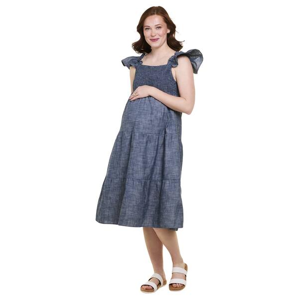 Womens Times Two Flutter Sleeve Chambray Layered Maternity Dress - image 