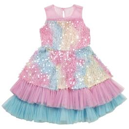 Girls &#40;7-16&#41; Bonnie Jean Illusion Paillette Rainbow Dress