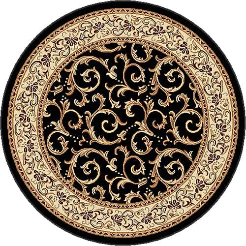 Tayse Elegance Westminster Black Vine Pattern Round Area Rug