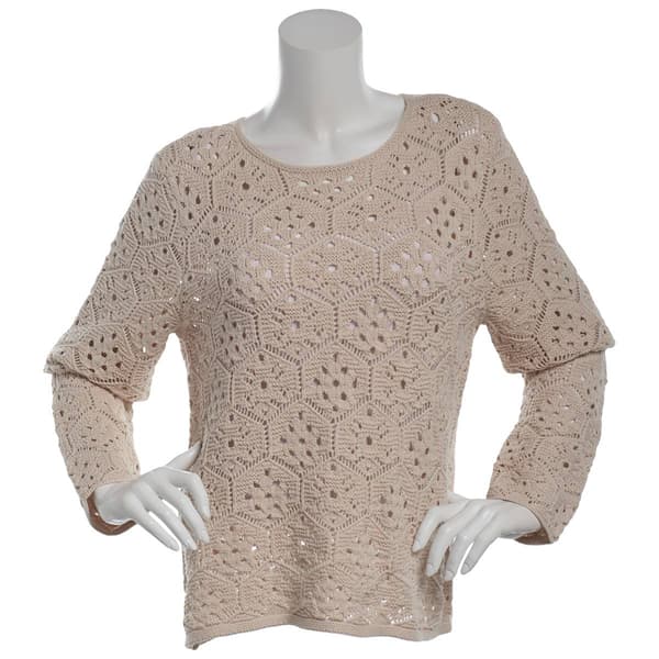 Petite Preswick & Moore(R) Long Sleeve Crochet Sweater