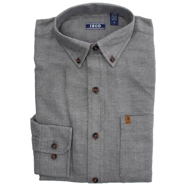 Mens IZOD&#40;R&#41; Long Sleeve Solid Herringbone Flannel Shirt - image 