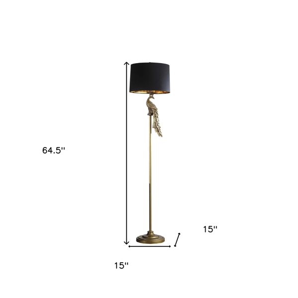 HomeRoots 65in. Gold & Black Floor Lamp with Fabric Drum Shade