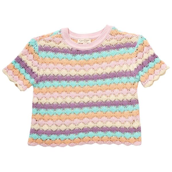 Girls &#40;7-16&#41; Jessica Simpson Short Sleeve Crochet Tee - image 