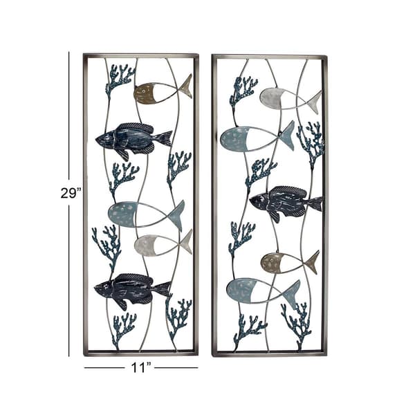 9th & Pike® Large Fishes with Seaweed Wall Décor - Set of 2