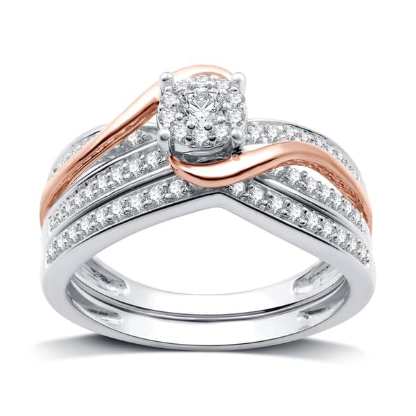 Loveblooms&#40;tm&#41; Two-Tone 3/8cttw. Diamond Halo Bypass Bridal Set