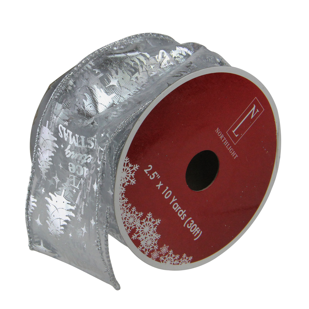 Northlight 12ct. Silver Wired Christmas Words Craft Ribbon Spools