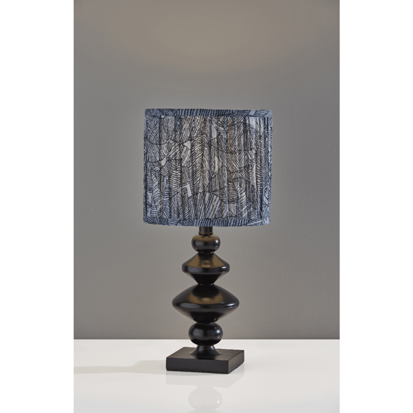Adesso Samira Table Lamp with Soft Pleated Blue Fabric Shade