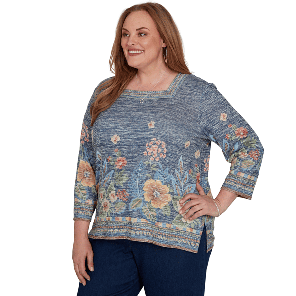 Plus Size Alfred Dunner Tuscany Square Neck Floral Sweater