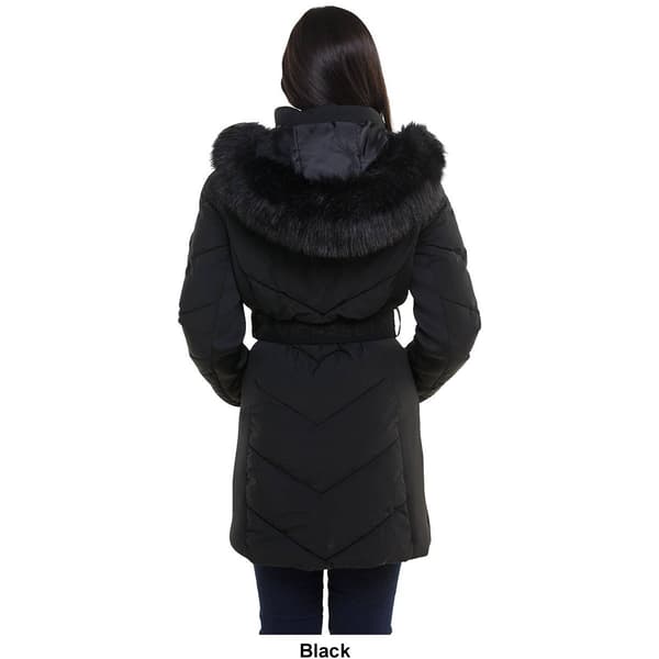 Womens Michael Kors Long Belted Jacket w/Bib & Faux Fur Hood