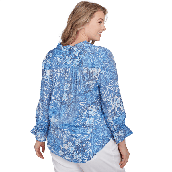 Plus Size Ruby Rd. Tinted Tides Floral Tie Front Button Down