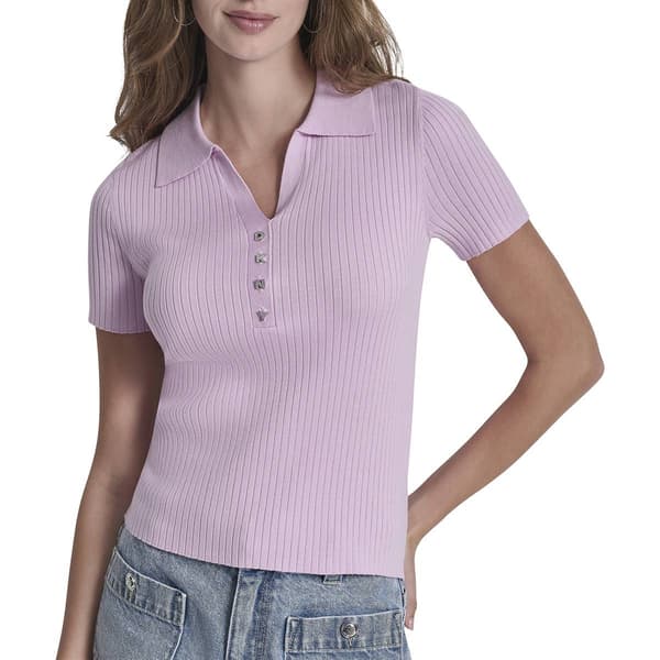 Womens DKNY Short Sleeve Rib Polo Sweater With Logo And Rh - image 