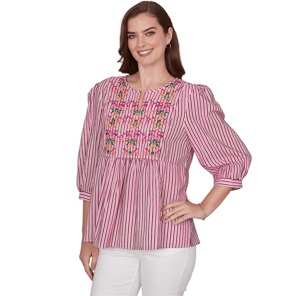 Petite Ruby Rd. Hothouse Florals Stripe Embroidery Blouse