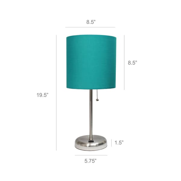 LimeLights Stick Lamp w/USB Port & Teal Fabric Shade-Set of 2
