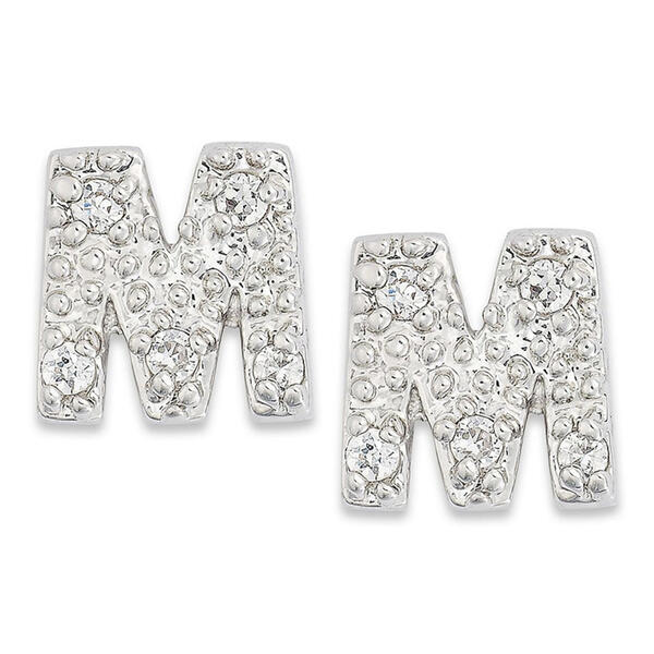 Sterling Silver Cubic Zirconia M Initial Stud Earrings - image 
