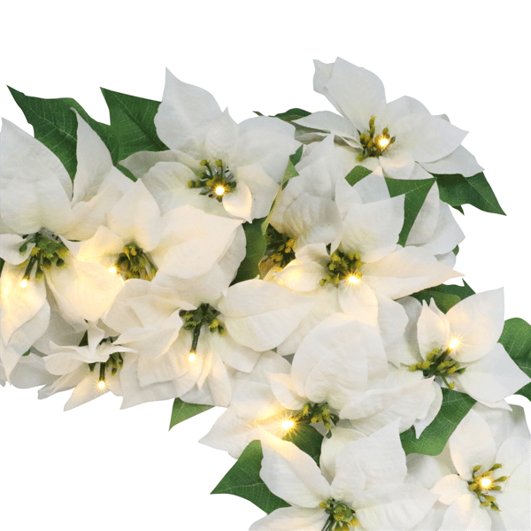 Puleo International 6ft. Pre-Lit White Poinsettia Garland