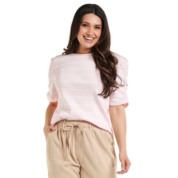 Womens Erika Ruby Ruched Elbow Sleeve Stripe Tee - image 
