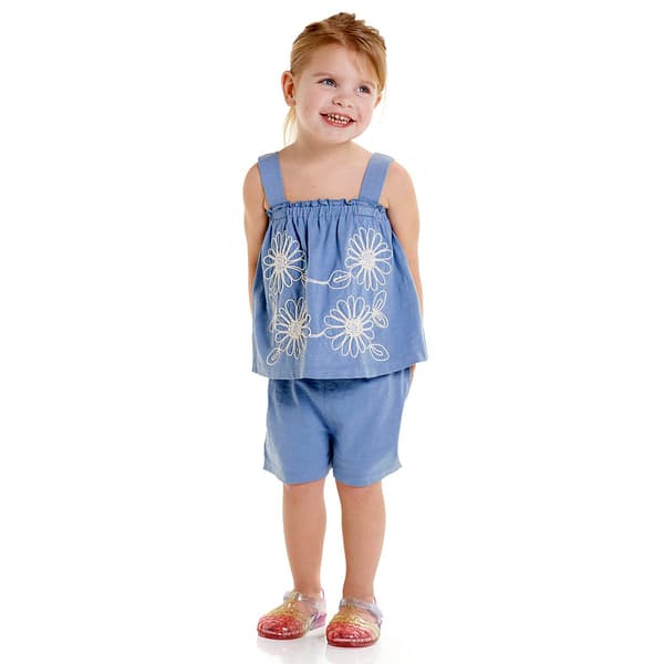 Toddler Girl Japna Kiwi Flower Emb Short Set - image 