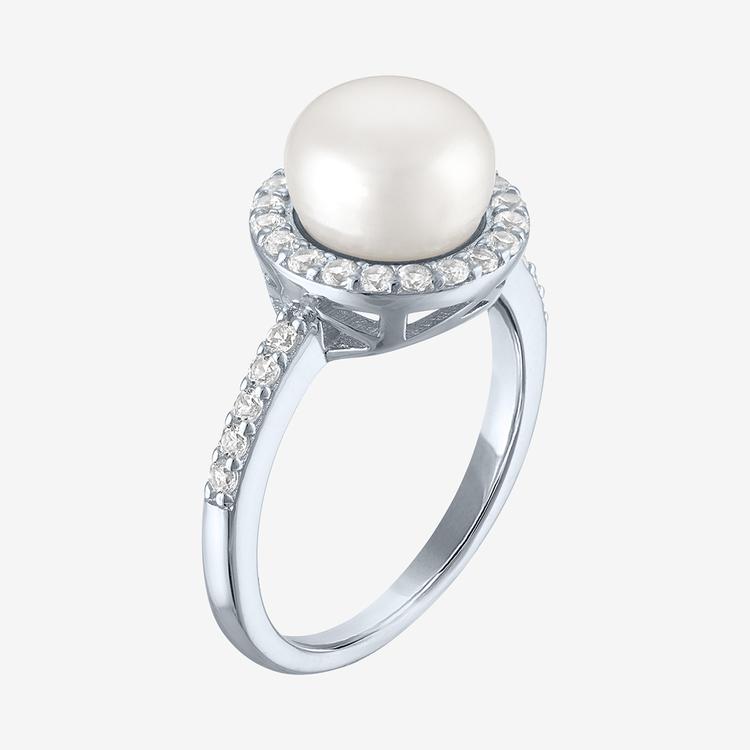 Gemstone Classics™ Lab Grown White Sapphire & Pearl Halo Ring