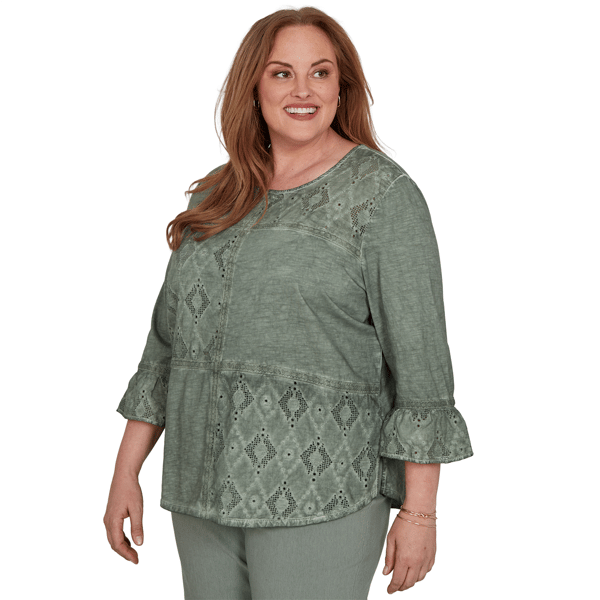 Plus Size Alfred Dunner Provence Flounce Sleeve Patchwork Blouse