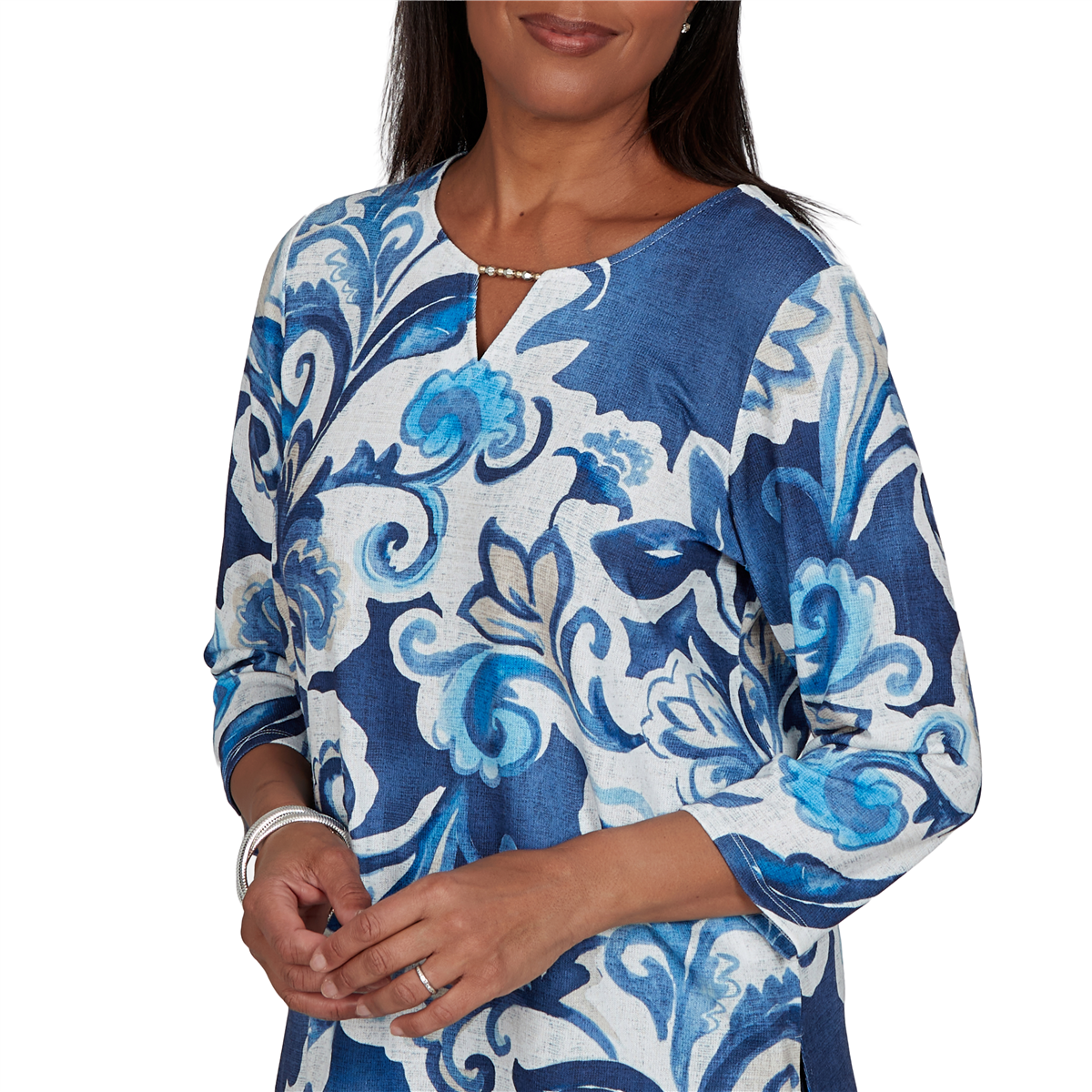 Womens Alfred Dunner Good To Go Exploded Paisley Split Neck Top