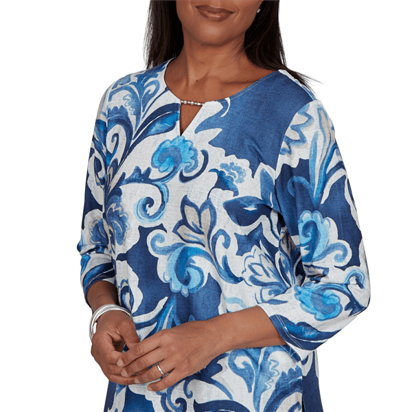 Womens Alfred Dunner Good To Go Exploded Paisley Split Neck Top