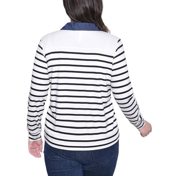 Womens NY Collection Zip Front Stripe French Terry Jacket