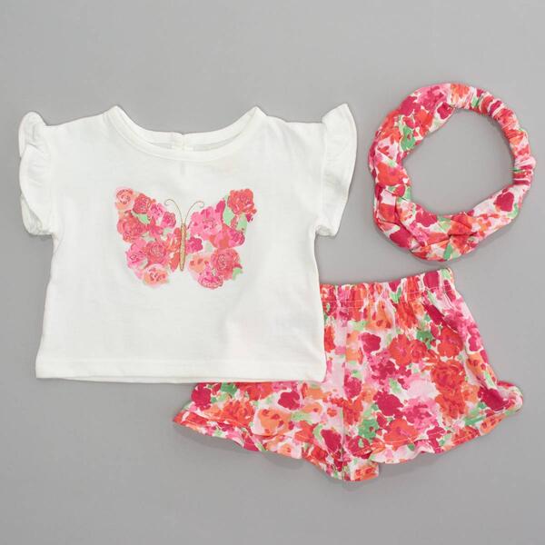 Baby Girl &#40;12-24M&#41; BTween&#40;R&#41; Butterfly Top & Floral Shorts Set - image 
