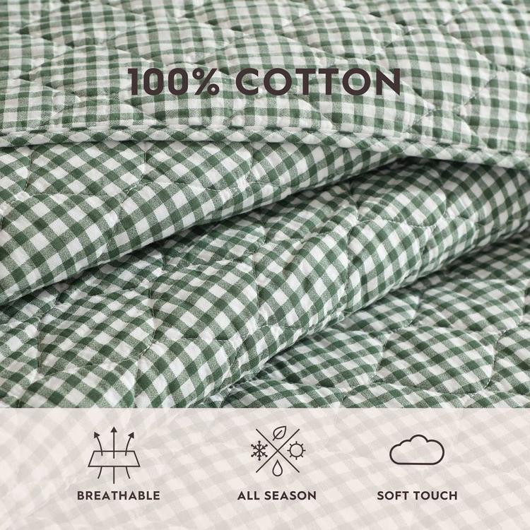 Laura Ashley Gracies Gingham Cotton Reversible Quilt Set