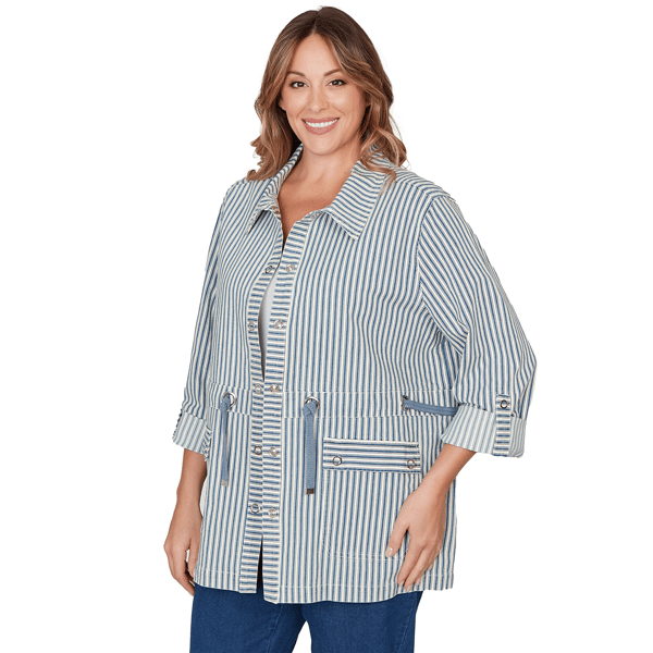 Plus Size Ruby Rd. Set Sail Stripe Snap Front Anorak Jacket