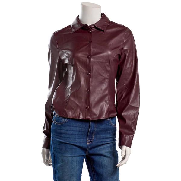Juniors Love Tree Pleather Button Front Shirt - image 