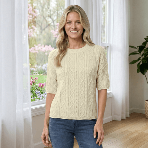 Womens MNK Elbow Sleeve Cropped Cable Knit Sweater - image 