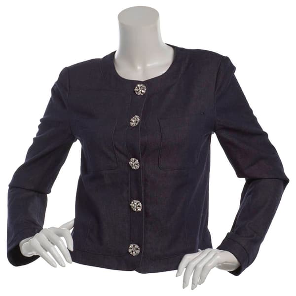 Womens Cece Long Sleeve Rhinestone Jewel Button Denim Jacket - image 