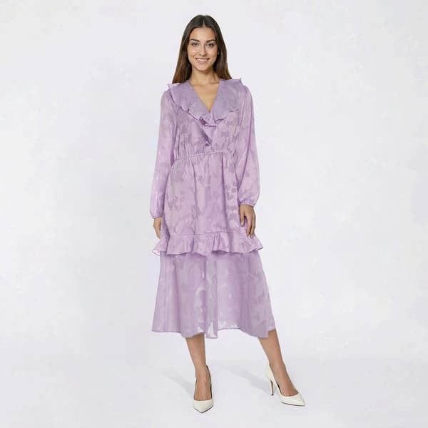 Womens Harlow & Rose Long Sleeve Jacquard Ruffle Trim Midi Dress - image 