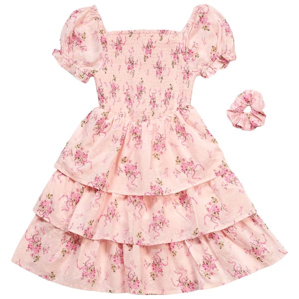 Girls (7-14) Japna Girls Floral/Swiss Dot Short Sleeve Dress - image 