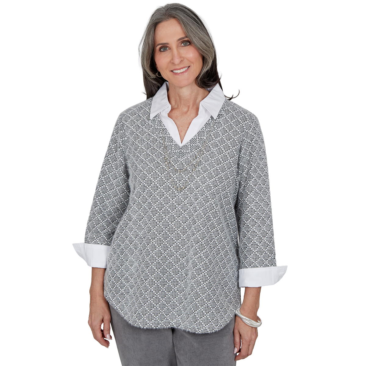Womens Alfred Dunner Vail Diamond Texture Two in One Blouse